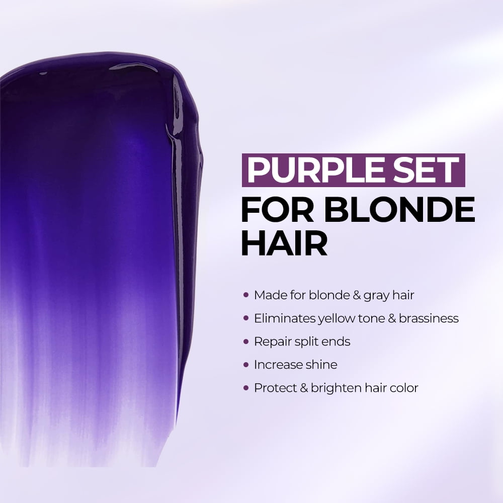 Karseell Purple Hair Mask and Purple Shampoo Set, Neutralizes Brass & Yellow Tones for Blonde, Gray, Silver Color Treated Hair, 2 x 16.9floz