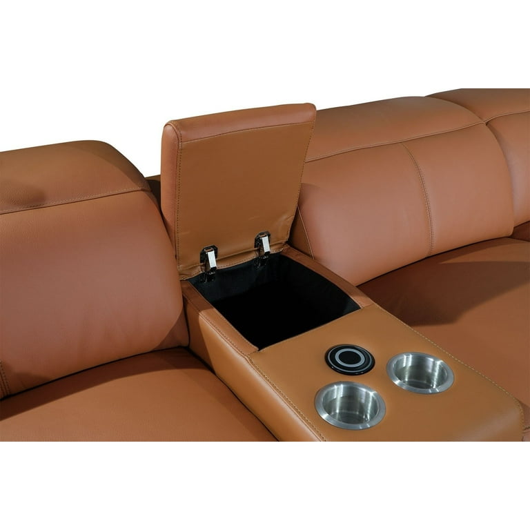 HomeRoots 366355 Camel Power Reclining Sectional with 2 Consoles
