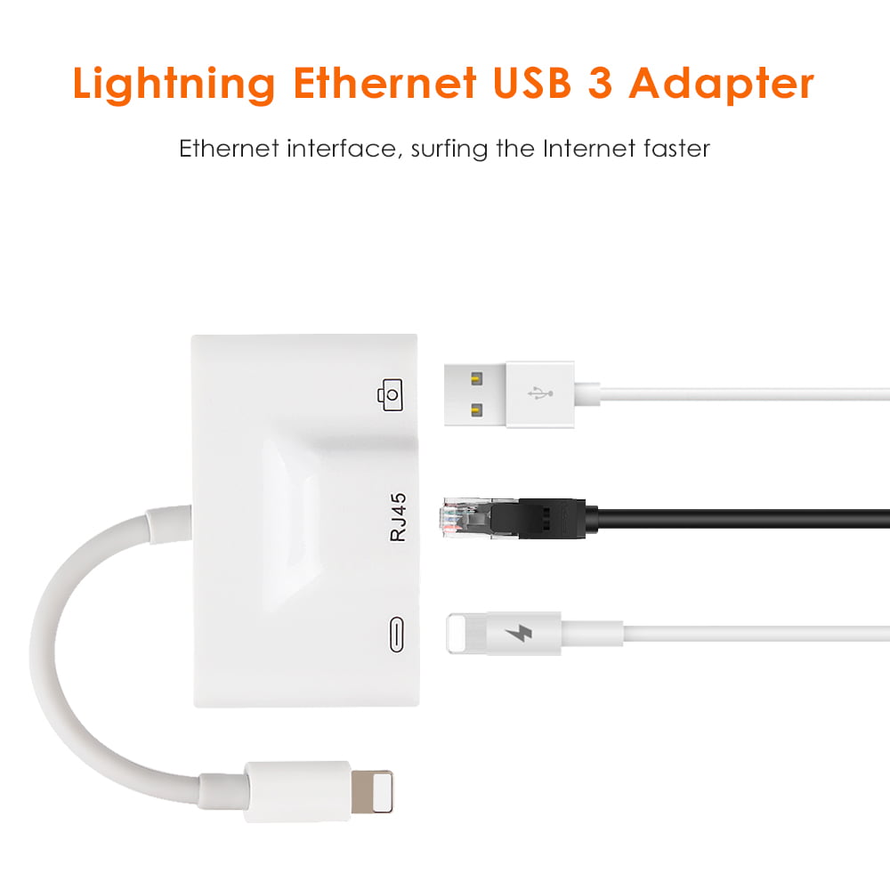 Cuidado manejo Reactor Tirux Lightning to Ethernet Adapter Cable USB 3.0 Camera Reader For iPhone  X/8/8plus/7/7plus/iPad etc. Compatible With IOS 11.3 - Walmart.com
