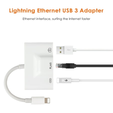 Tirux Lightning to Ethernet Adapter Cable USB 3.0 Camera Reader For iPhone X/8/8plus/7/7plus/iPad etc. Compatible With IOS