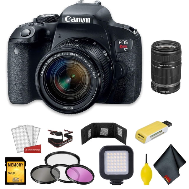 Canon EOS Rebel T7i DSLR Camera with 18-55mm Lens Intermediate Accessory Bundle w/Canon 55-250 Lens EF-S is II 4-5.6 & M Canon 1894C002