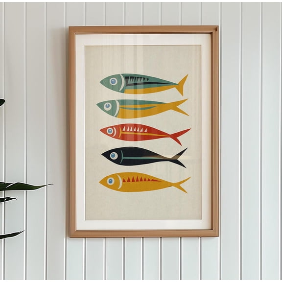 Coastal Fish Art Print Sardine Kitchen Decor Nautical Ocean Wall Art, Unframed Paper Print Size 8x12