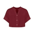thumbnail image 5 of pstuiky Summer Tops for Women Cotton and Linen Solid Color V-Neck Linen Tops for Women Summer Casual Loose Fit Short Sleeve Tie Front Outfits Wine XL, 5 of 5
