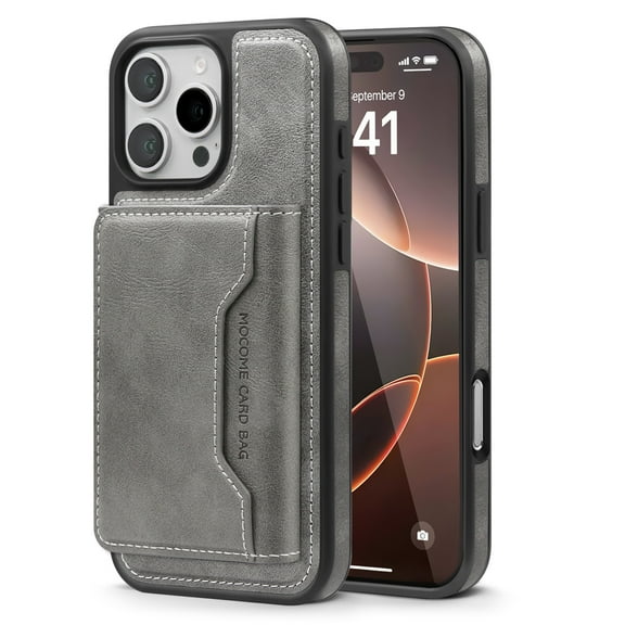 Allytechgroup 2 in 1 Detachable iPhone 17 Wallet Case, [Compatible with Magsafe] PU Leather RFID Blocking Flip Kickstand with Card Holder Shockproof for Apple iPhone 17, Gray