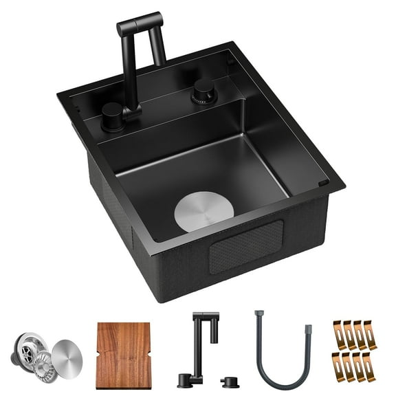 ORVA RV Kitchen Sink, 15 x 18 x 7 Inch Undermount Bar Sink 16 Gauge Stainless Steel Single Bowl Sink with Foldable Faucet Cutting Board, Dark Grey