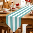 thumbnail image 2 of Teal White Striped Table Runner Linen Burlap Table Runner 72 Inches Long Modern Turquoise Stripes Farmhouse Dresser Scarves for Kitchen Island Coffee Dining Room Party Holiday Decoration 18"x72", 2 of 8