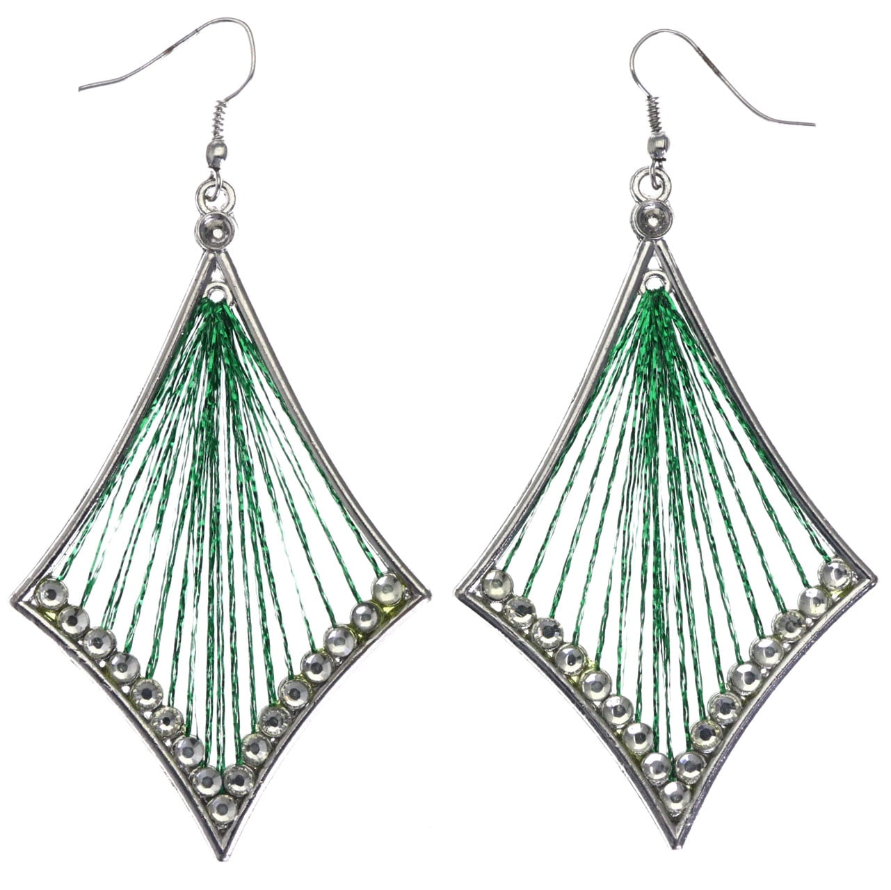 mi-amore-mi-amore-string-art-dangle-earrings-green-silver-tone