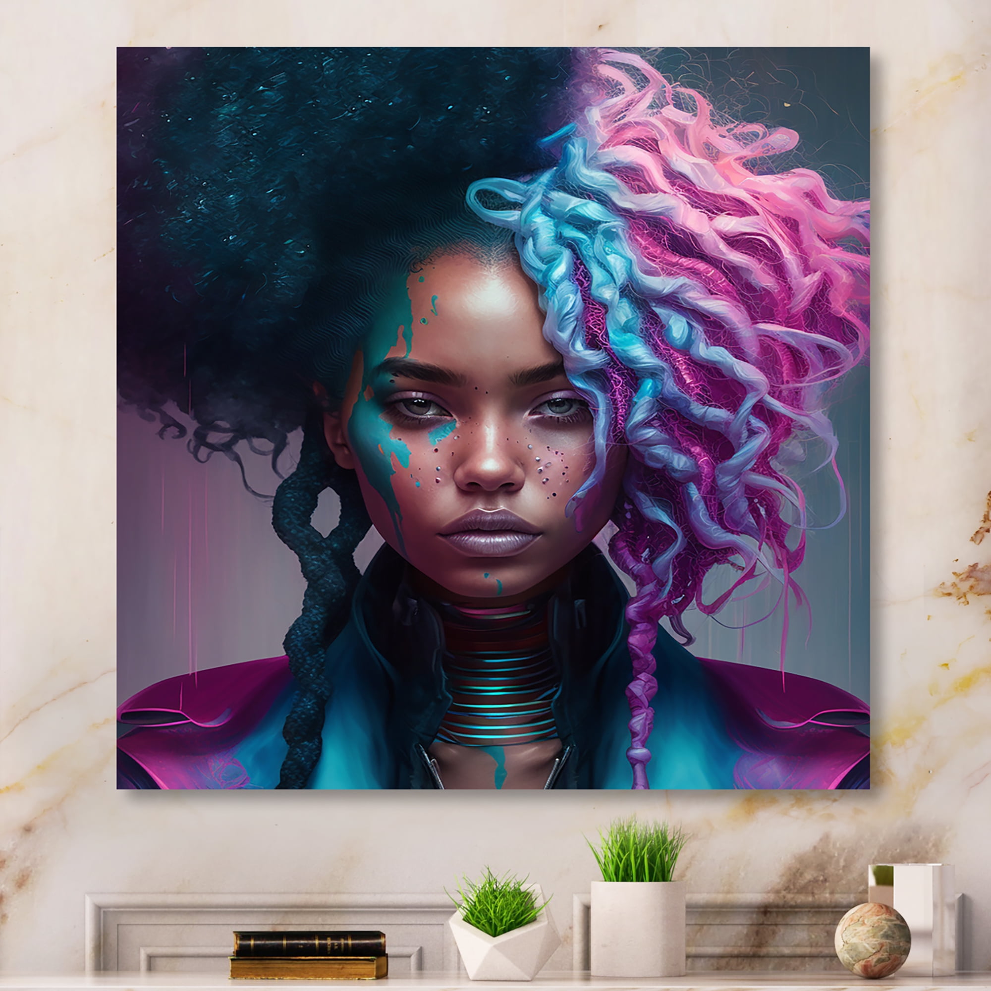 Designart Cyberpunk Woman With Curvy Hair I Canvas Wall Art