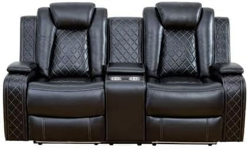 PonLiving Power Leather Recliner Loveseat with LED Lights,with USB Port/Storage Console/Cup Holders. Black