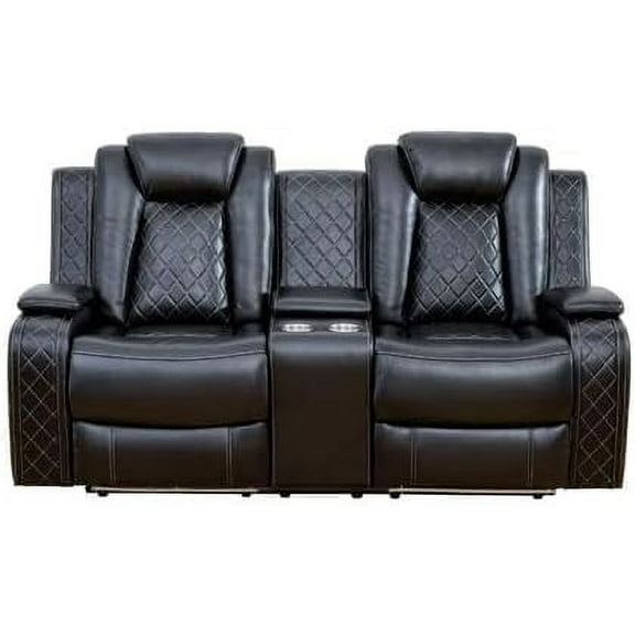 Power Leather Recliner Loveseat with LED Lights,Leather Loveseat,Living Room Furniture Sets with USB Port/Cup Holders(Reclining Loveseat /1 Piece) Black