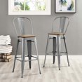 thumbnail image 2 of Industrial Country Cottage Farm Beach House Bar Pub and Dining Kitchen Bar Side Stool Chair, Metal Steel Wood, Silver, 2 of 5
