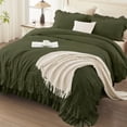 thumbnail image 2 of ANGENIA Queen Comforter Sets Olive Green, 3 Pieces Soft Lightweight Fluffy Ruffle Bedding Sets for Queen Size Bed, Farmhouse Shabby Chic Microfiber All Season Bed Set, 2 of 7