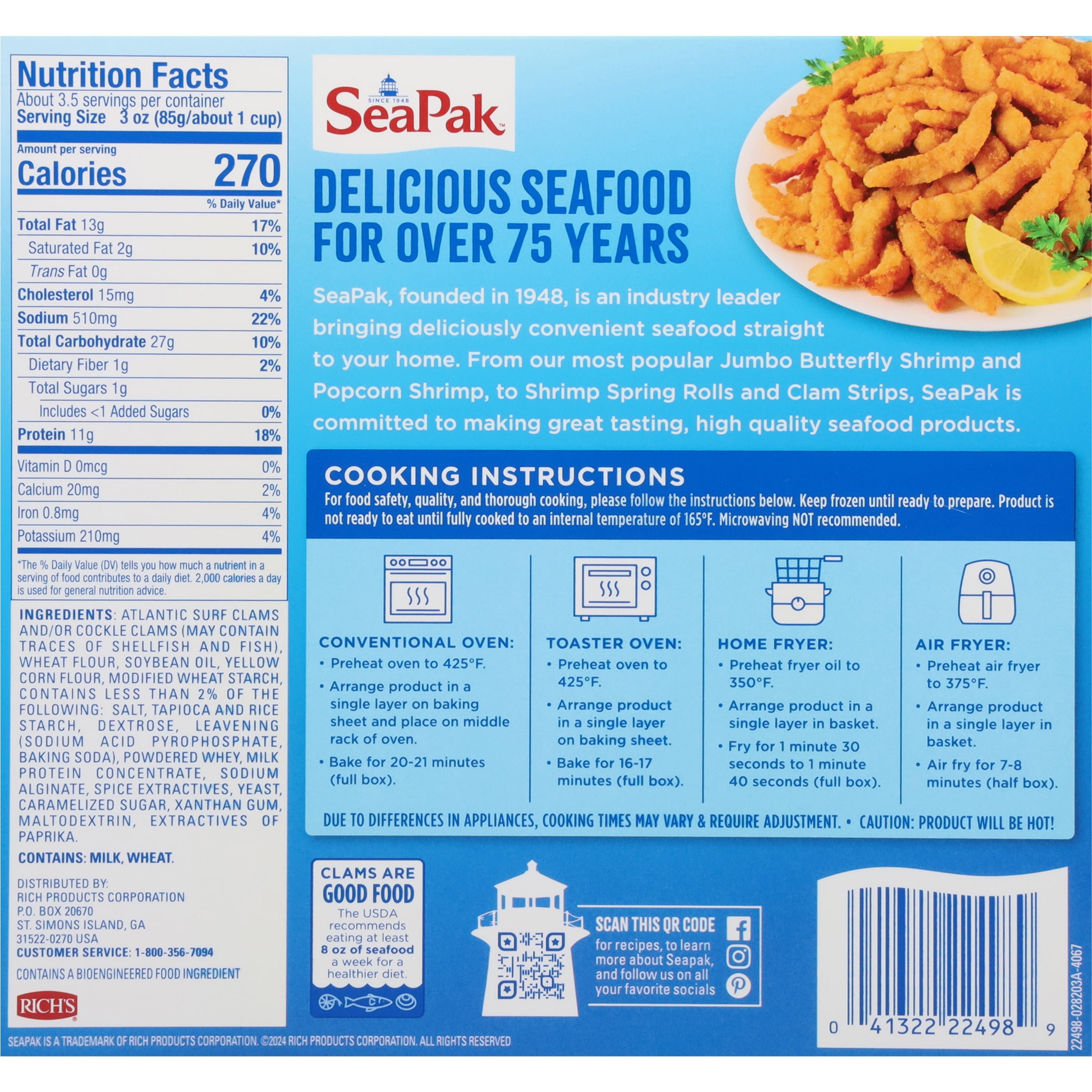SeaPak Clam Strips in Oven Crunchy Breading, Regular, 10 oz