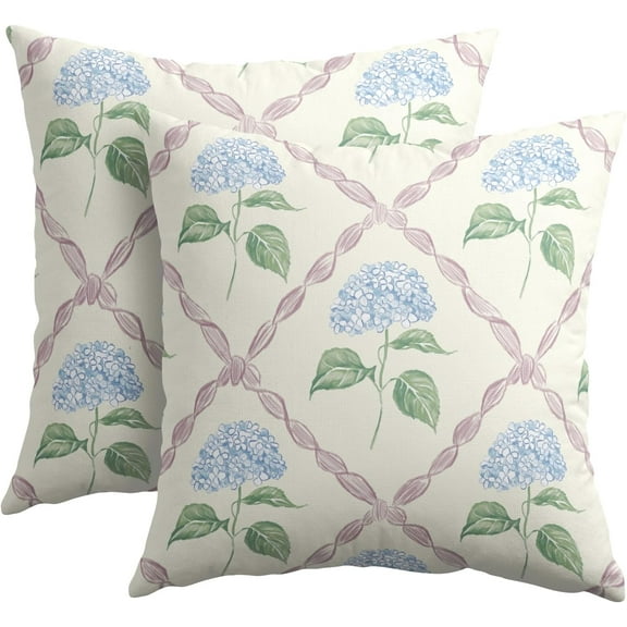 Hydrangea Pillow Covers 20x20 Inch Watercolor Blue and Pink Floral Outdoor Decorative Throw Pillows Set of 2 Rustic Elegant Flower Pillowcases Cushion Covers for Home Couch Decor