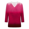 thumbnail image 6 of Drindf 3/4 Length Sleeve Gradient Womens Shirts V Neck Dressy Casual Tunic Tees Spring Loose Fit Tops Lightweight Comfy Blouses Hot Pink M, 6 of 7