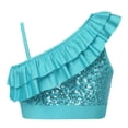 thumbnail image 2 of Hansber Girls Dance Vest Ruffle Sequined Cami Asymmetrical Shoulder Straps Crop Top for Latin Rumba Blue 12, 2 of 7