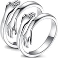 thumbnail image 1 of 2 Pcs Hug Ring 925 Sterling Silver Plated Hand Rings For Women Girls, Adjustable, 1 of 3