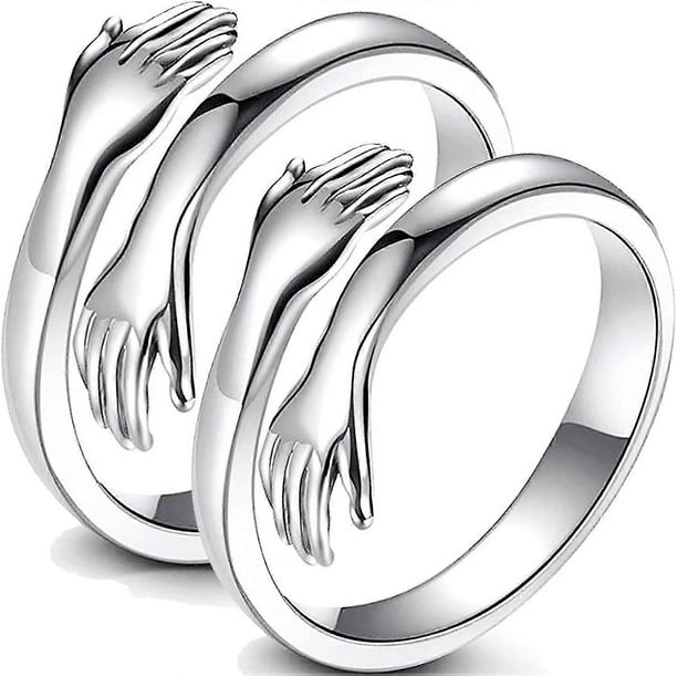2 Pcs Hug Ring 925 Sterling Silver Plated Hand Rings For Women Girls, Adjustable