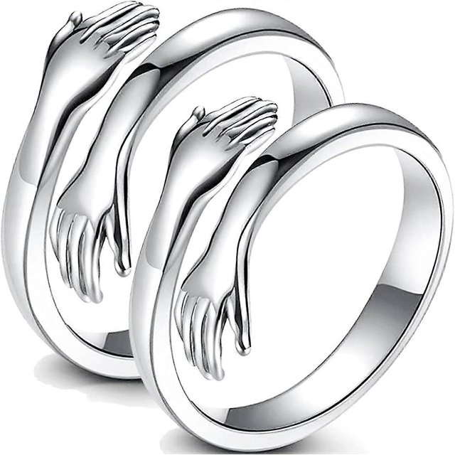 2 Pcs Hug Ring 925 Sterling Silver Plated Hand Rings For Women Girls, Adjustable