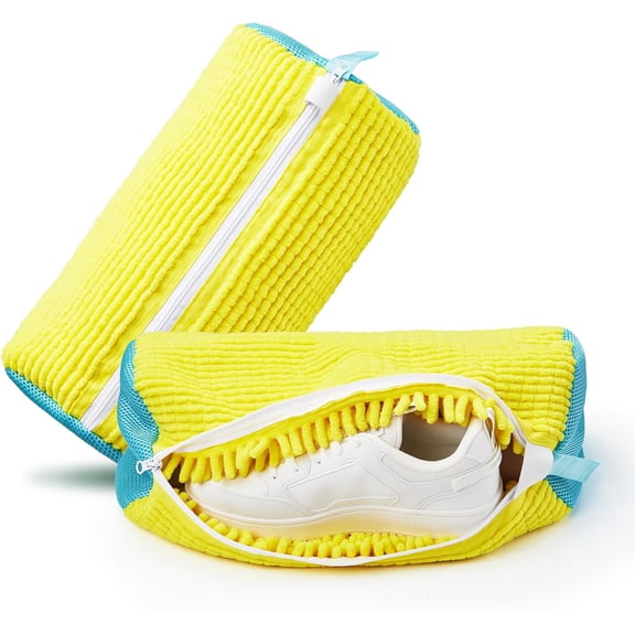Shoe Washing Machine Bag, Reusable Mesh Shoe Washing Bag for Washer & Dryer, 360° Protective Laundry Shoe Bag with Durable Zipper for Sneakers and Delicate Shoes, 2-Pack Yellow