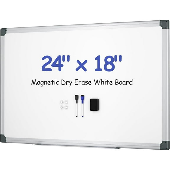 Magnetic White Board for Wall, 24" x 18" Dry Erase Board Kit with 2 Magnetic Dry Erase Markers, 4 Magnets, Eraser, Pen Tray & Mounting Kit – White Board Dry Erase for Home, Office, School