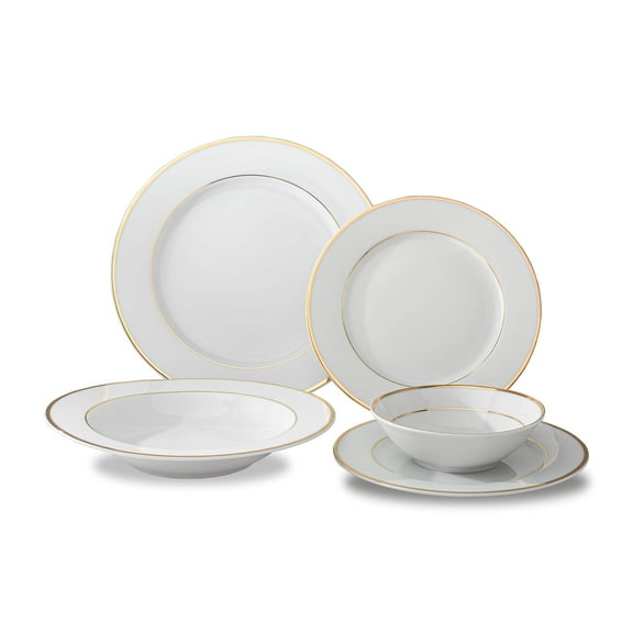 Ocean Dcor China Dinnerware Set: Set of Fine Porcelain Dishes - Service for Four - White and Gold Dishes Set for Entertaining and Formal Use - 20 Piece Dishware Sets