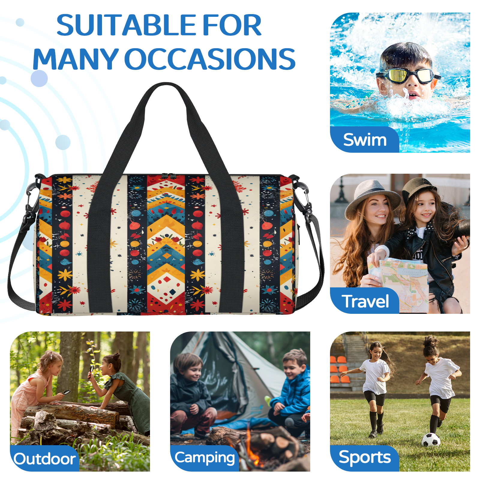 Herdesigns Mexico Gym Bag for Women, Duffle Bag for Travel Sport, Floral Lightweight Waterproof Carry on Weekender Dance Yoga Workout Bags