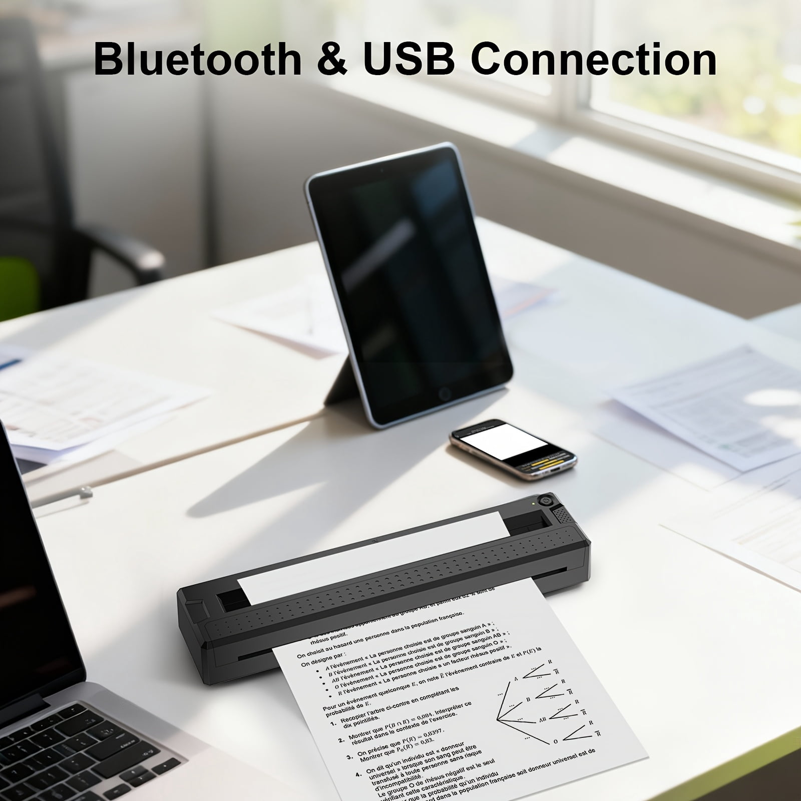 Portable Thermal Printer for A4 Documents & Tattoo Stencils, Wireless USB Phone PC Compatible