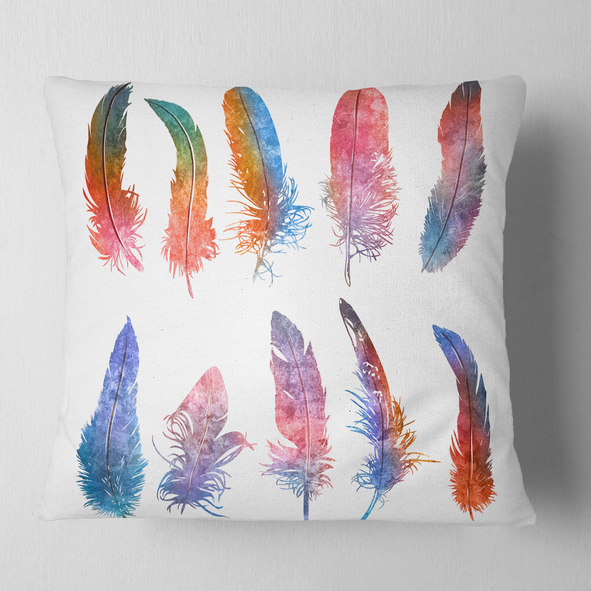 Designart Rainbow Feathers - Floral Throw Pillow - 18x18