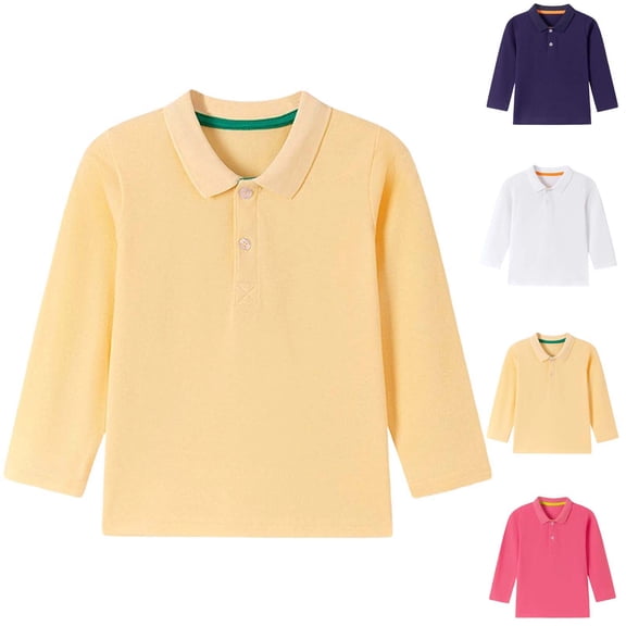 Tranfacy Toddler Kids Boys Girls Fall Winter Blouse and Shirt Pullover Style Solid Long Sleeve Turndown Collar Daily Outfit Tops for 1‑9 Years Old