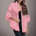 thumbnail image 4 of Vedolay Coat for Women Womens Casual Distressed Ripped Fringe Cropped Button Down Jean Coat,Pink XL, 4 of 5