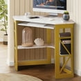 thumbnail image 2 of VECELO Student Study Workstation with Keyboard Tray and Shelf Corner Desk, Gold, 2 of 9