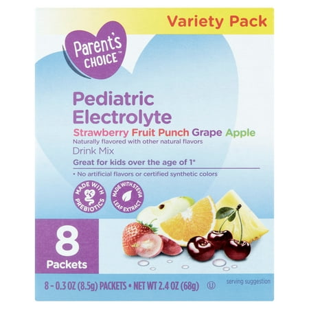 Parent's Choice Pediatric Electrolyte Drink Mix, Variety Pack, 2.4 oz, 8 Pack