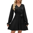 thumbnail image 1 of EQWLJWE Robes d'Été pour Femmes 2023 Mode Femmes Manches Longues Couleur Unie Col en V Jupe Courte Robe Décontractée, 1 of 7