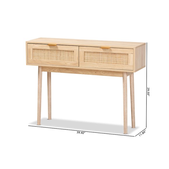 Baxton Studio Baird Mid-Century Modern Mesa consola con 2 cajones de madera y ratán con acabado marrón claro de roble claro Baxton Studio 193271172009