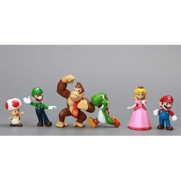 6pc Super Mario Bros Peach Toad Mario Luigi Yoshi Donkey Kong Action Figure Toys