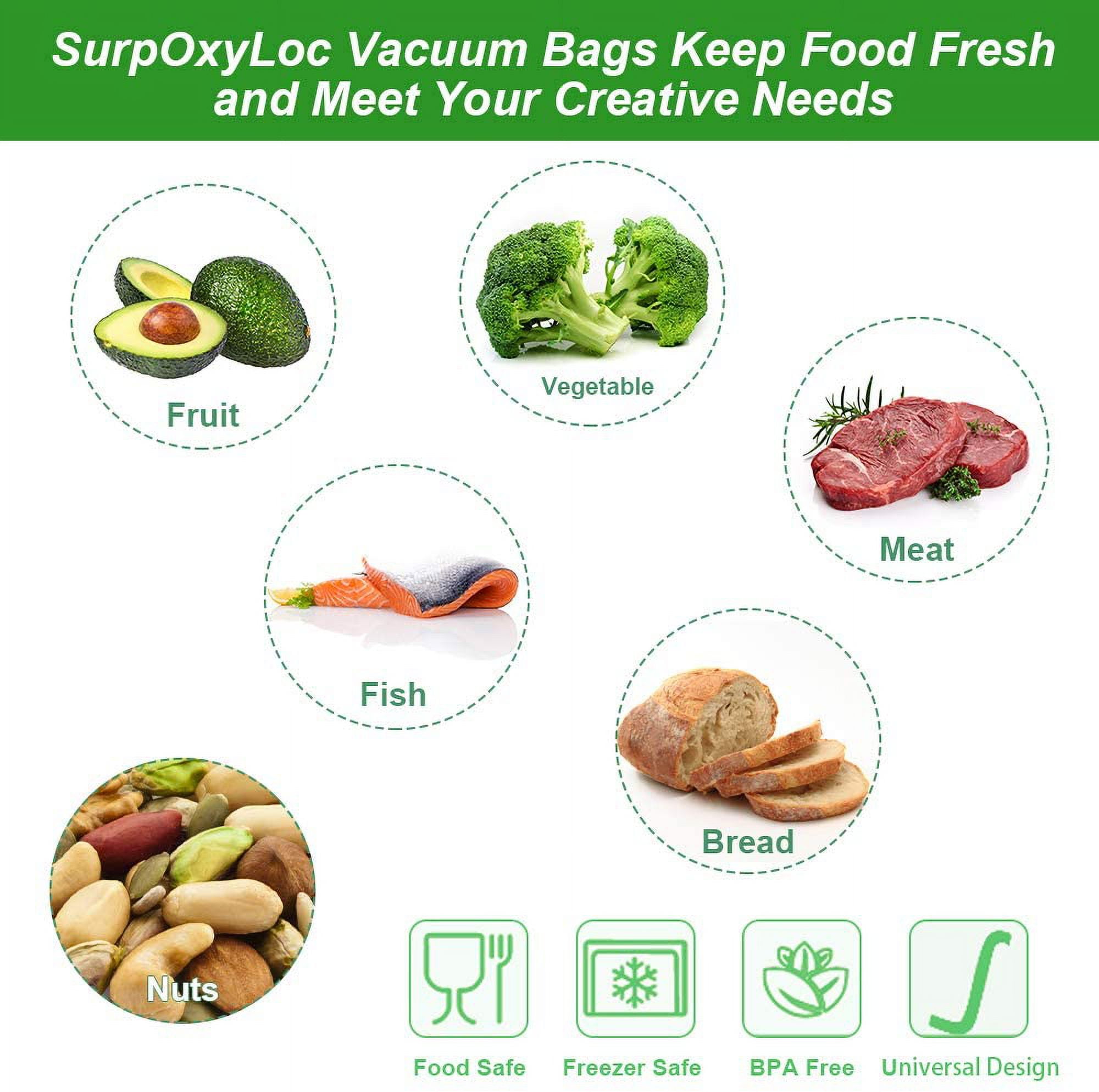 SurpOxyLoc 200 Quart Size 8x12 Vacuum Freezer Sealer Bags for Food,BPA  Free, Heavy Duty Commercial Grade,Sous Vide Vaccume Safe,Universal Design