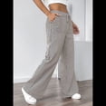 thumbnail image 4 of Pantalones de Salón A Rayas de Pierna para Mujer, Cintura Elástica y Bolsillos Marrón XL, 4 of 9