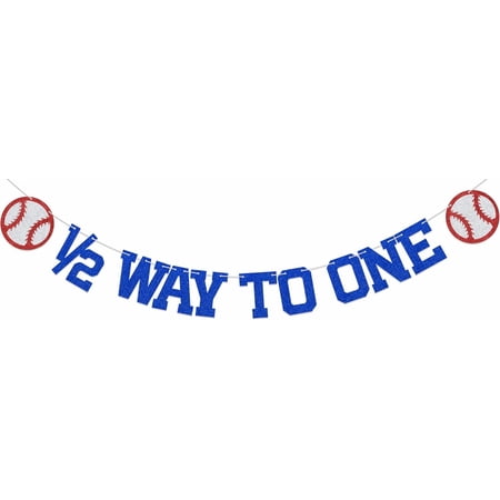 Blue Glitter ? Way To One Banner with Baseball Cutouts, Baseball Themed Half Birthday Party Supplies