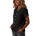 thumbnail image 4 of FAHUOMU Women's Blouse Tops Short Sleeve Crew Neck Cotton Linen Spring Summer Shirts Solid Color Casual Lightweight Breathable Fashion Tunics, 4 of 8
