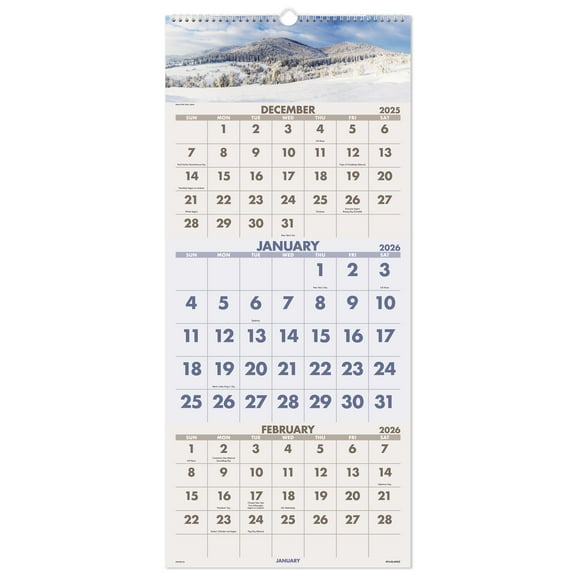 AT-A-GLANCE 2026 Scenic Three Month Wall Calendar Large 12 x 27 - Monthly Wall