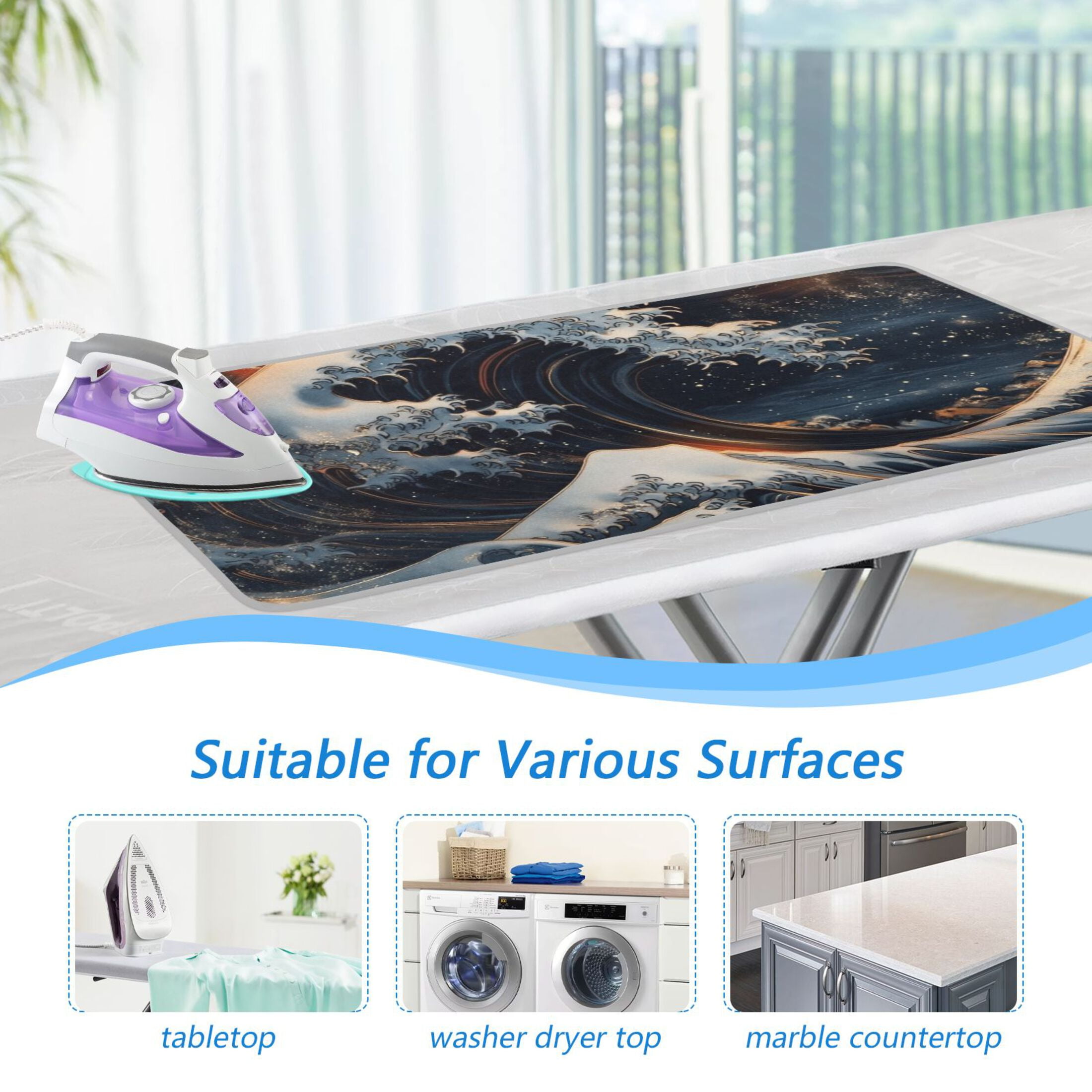 Ocean Wave Art Ironing Mat Blanket for Table Top Travel Portable Ironing Board Pad 47.2x27.6 Inch