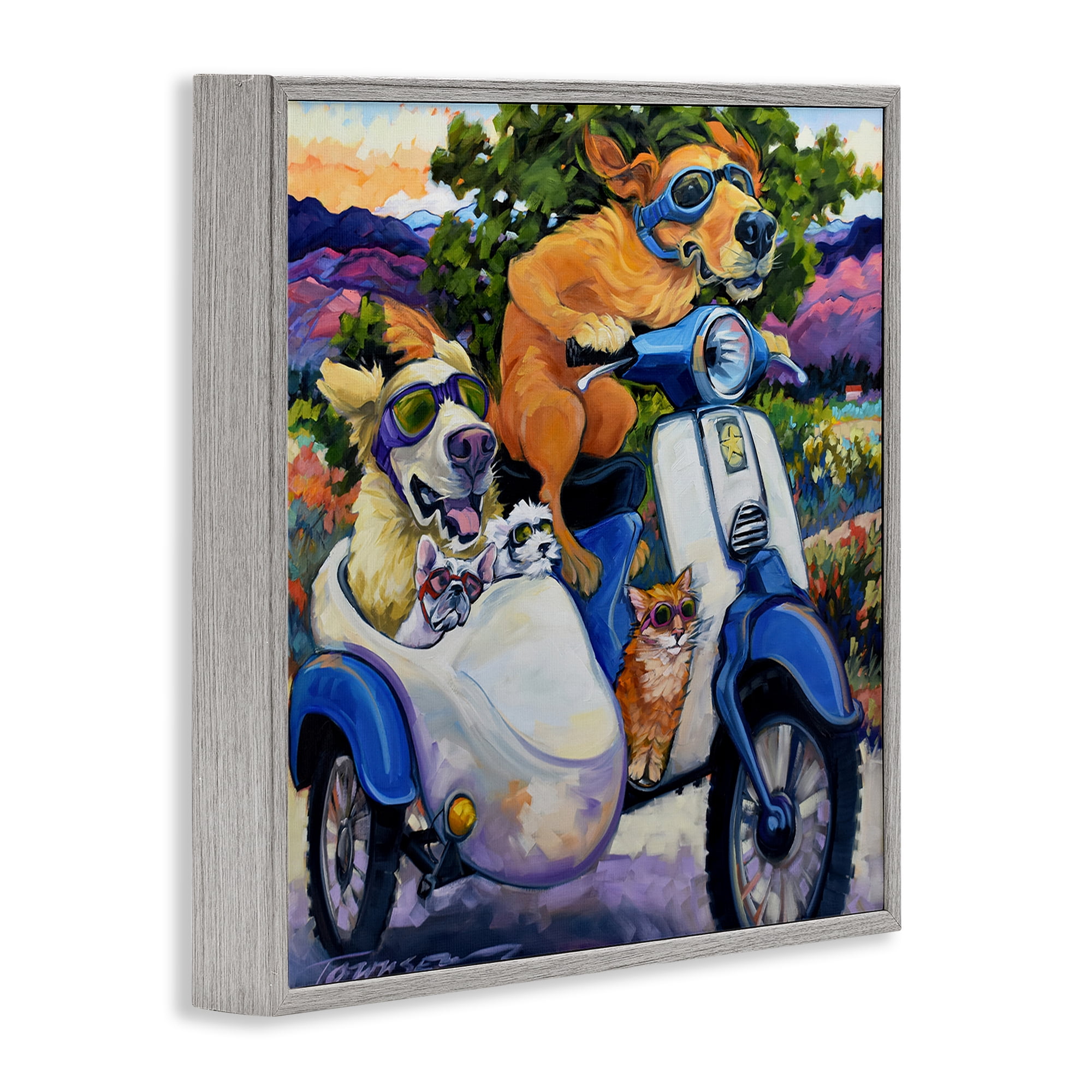 Stupell Industries All Doggled Up Sidecar Gray Framed Giclee Art, design by CR Townsend