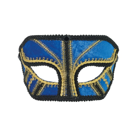 Deluxe Costume Blue And Gold Venetian Carnival Mask With Black Lace Trim