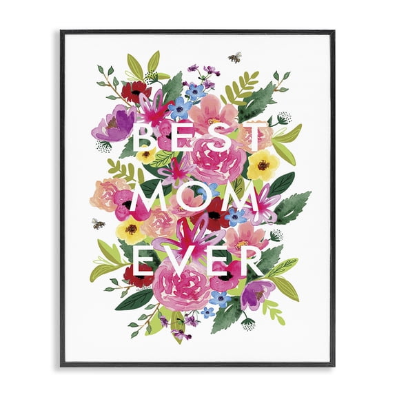 Stupell Industries Shabby Chic Floral Best Mom Ever Black Framed Giclee Art, 16 x 20, by Elizabeth Tyndall