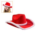 thumbnail image 2 of Sombrero de vaquero de fieltro de Color rojo navideño, accesorio de fiesta de disfraces de ala grande de vaquera, 2 of 5