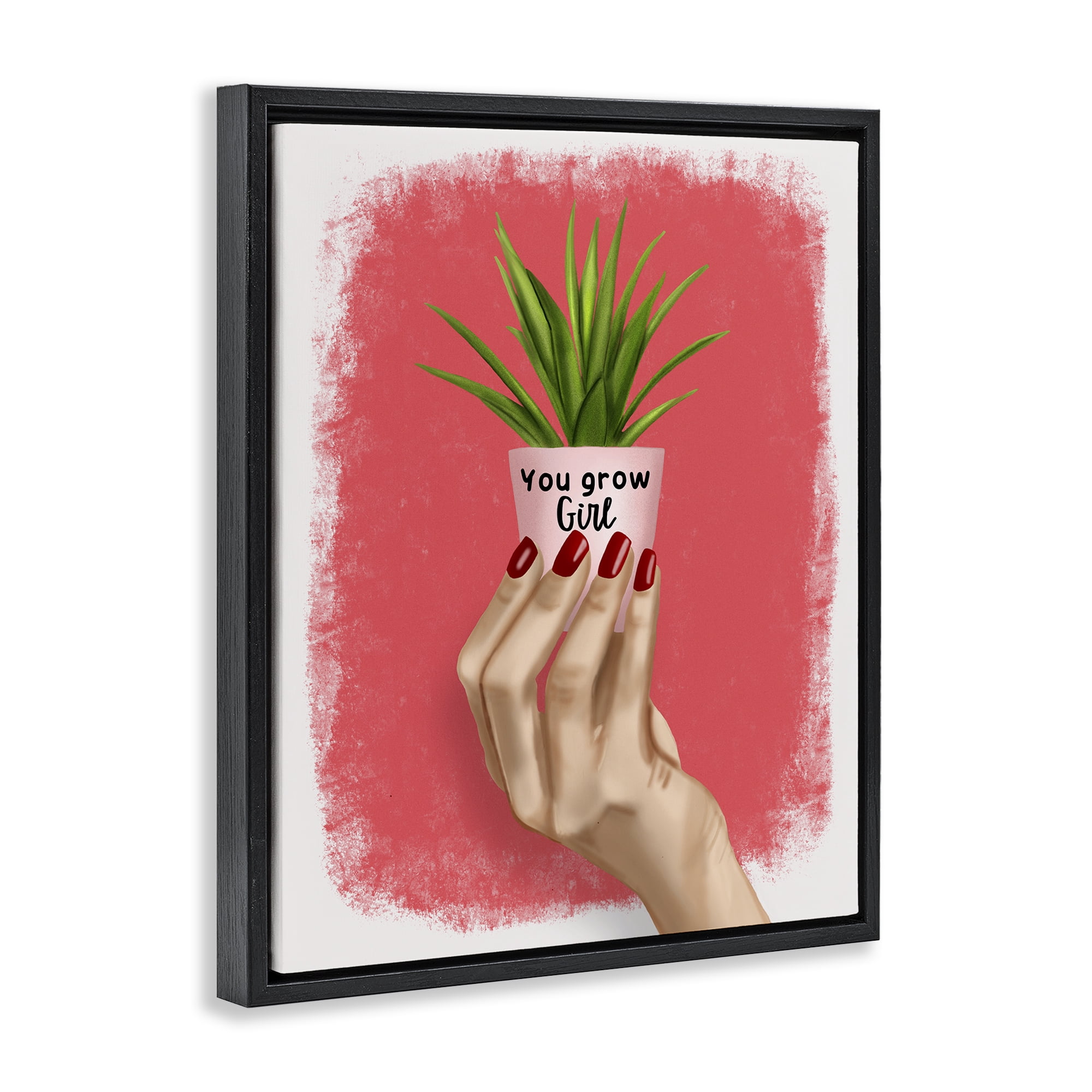Stupell Industries You Go Girl Plant People Painting Black Floater Framed Canvas Art Print Wall Art, 17 x 21