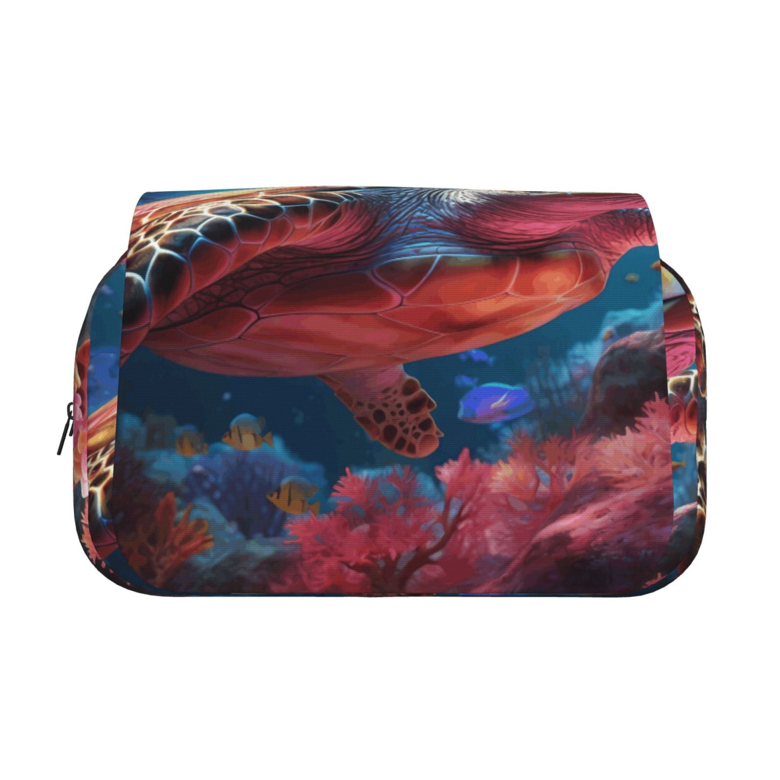 Rateoe Colorful Ocean Sea Turtle Pattern Double Clamshell Pen Case, Storage Organizer with Two Zipper Compartments– Holds Up to 50 Pencils & Pens