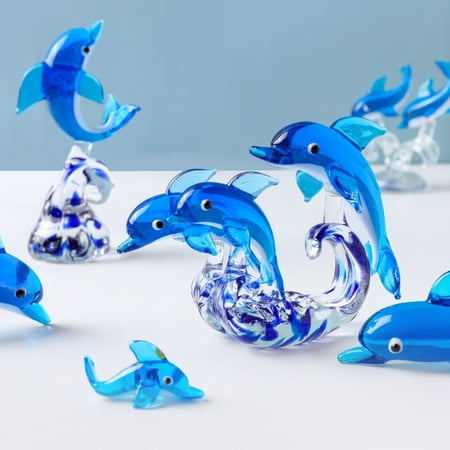 

Meijuhuga Dolphin Statue Clear Vivid Colorful Lovely Small Animal Glass Miniature Home Decoration