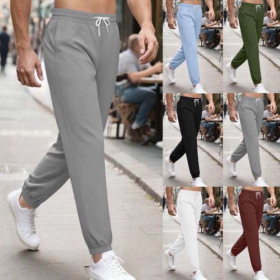 FRSASU Mens Cotton Jogger Pants Elastic Waist Drawstring Loose Fit with Pockets Tapered Pants for Men White